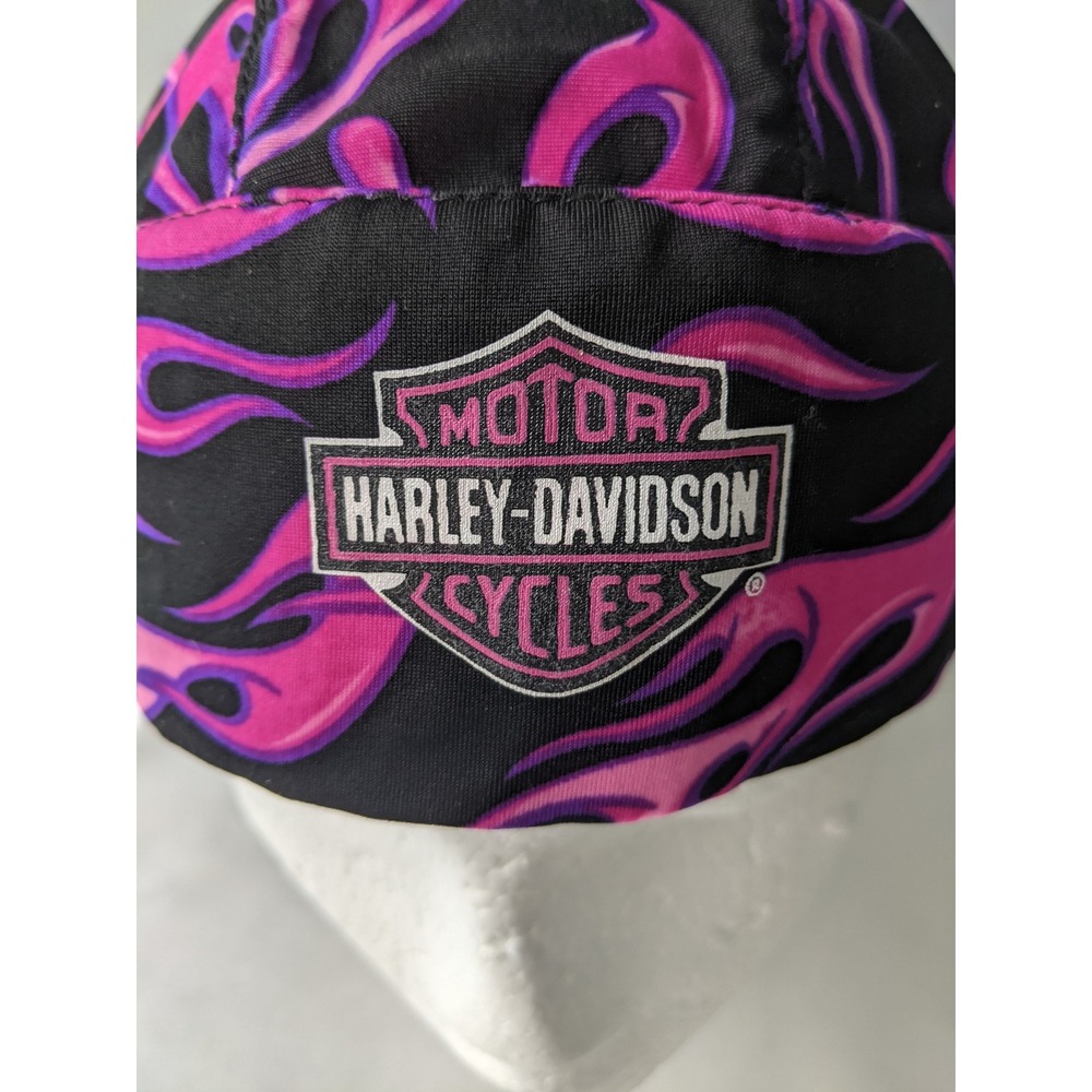 Harley-Davidson Womens Pink Purple Flame Headwrap Biker Skull Cap Do-Rag OSFA - Picture 6 of 6
